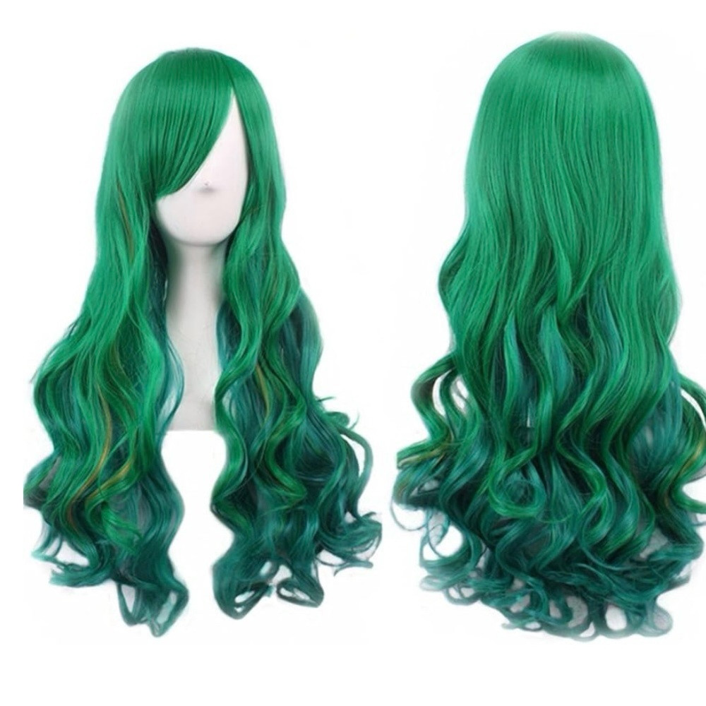 Vibrant Green Long Wavy Hair Wig